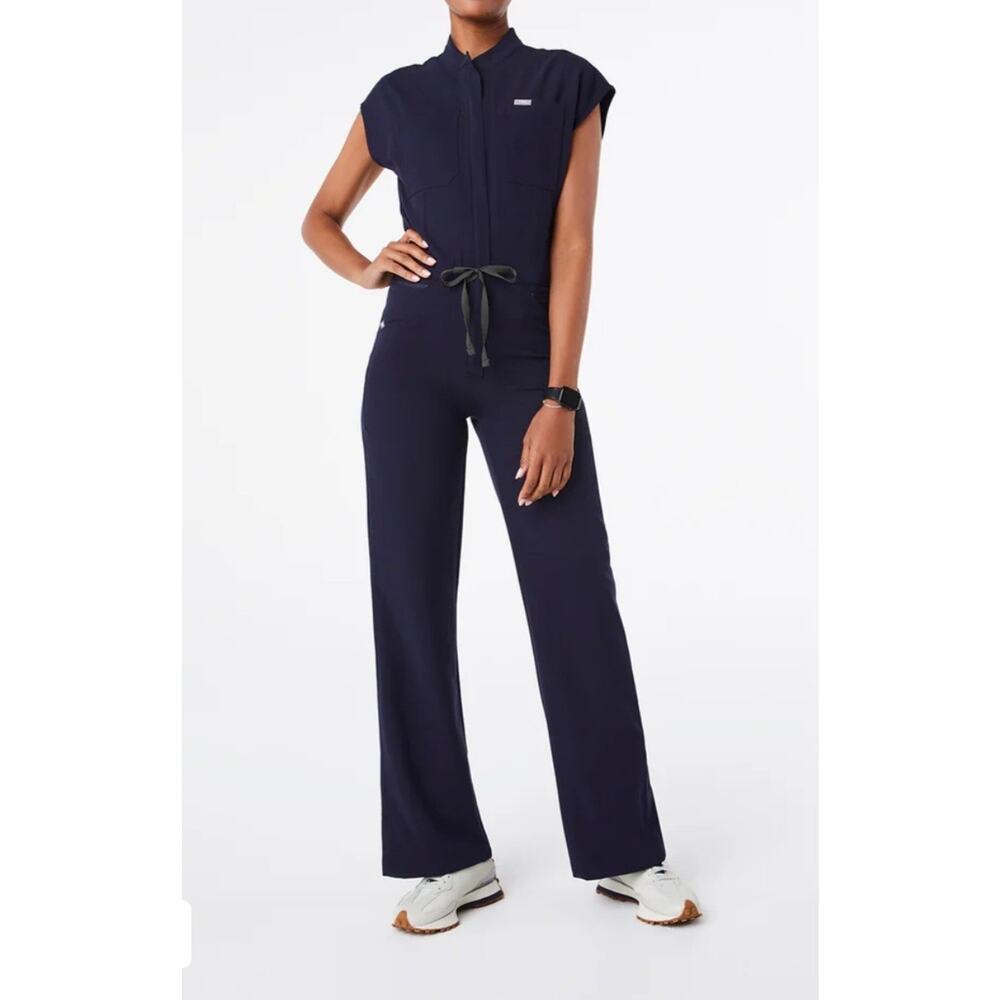 NWT Women's XSP Figs Rafaela Cargo Wide Leg Scrub Jumpsuit Navy